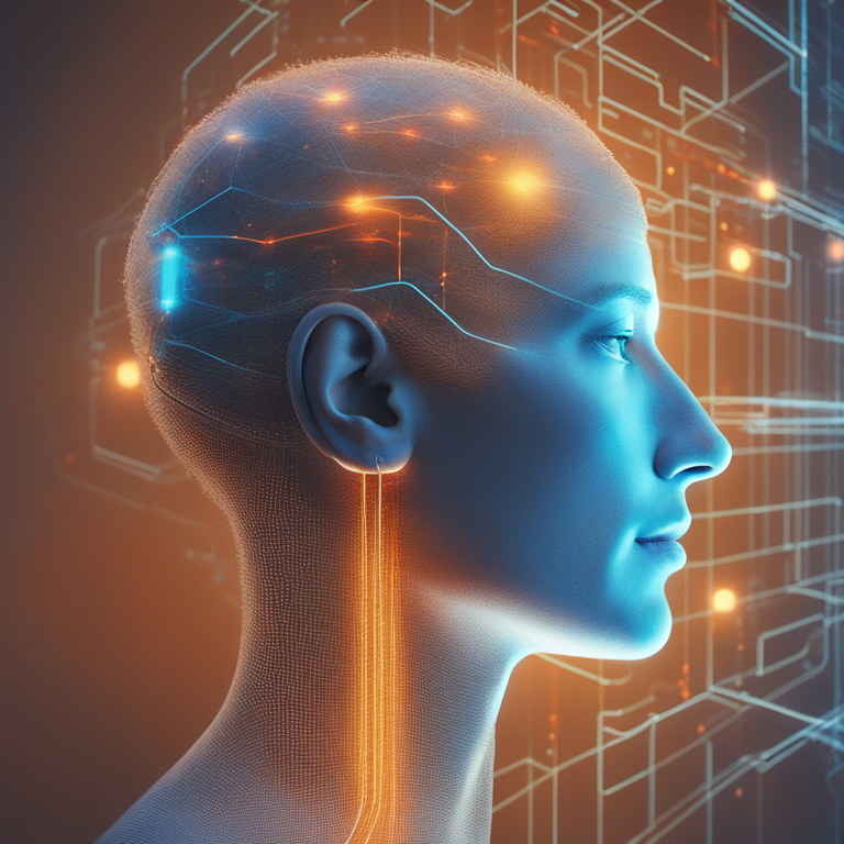 Red neuronal digital conectando un cerebro humano a una interfaz de IA, simbolizando la construcción de un 'Cerebro IA' personal.