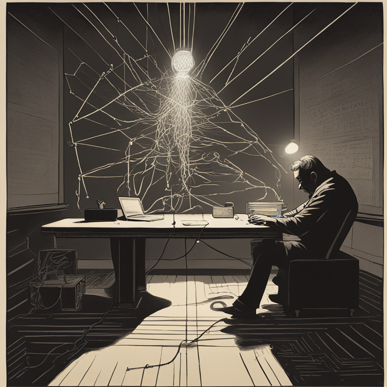 Ilustración de un freelancer que usa la disciplina y una red de apoyo como luz para enfrentar las sombras del miedo al fracaso y la soledad.