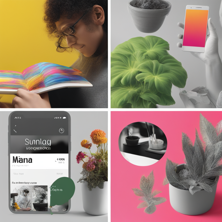 Composición que contrasta un móvil en escala de grises con una persona disfrutando de un pasatiempo vibrante y lleno de color en la vida real.