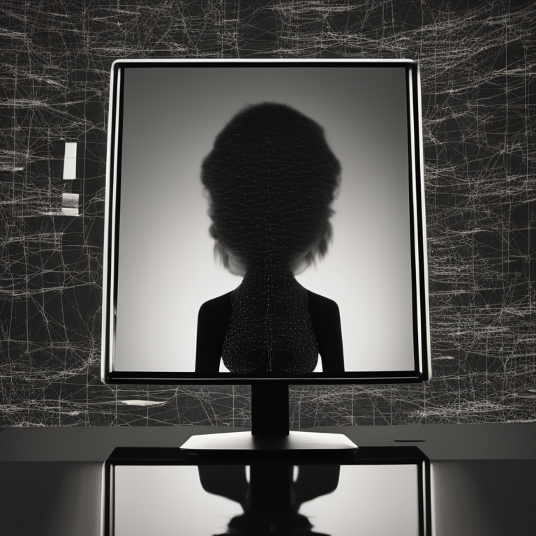 Persona reflejada en una pantalla de computadora que muestra una versión más organizada de sí misma, simbolizando el autoconocimiento.