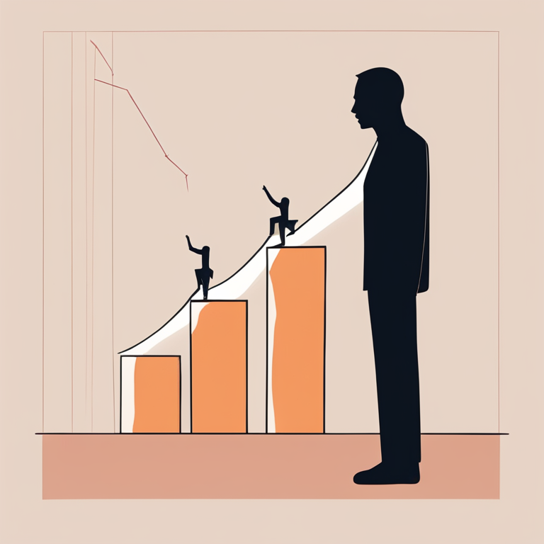A minimalist and conceptual illustration about self-worth. It shows a human silhouette standing confidently. In front of the silhouette is a cracked and crumbling pedestal, on top of which sits a bar graph and a checklist. The person is turning away from the broken pedestal towards a warm, gentle light, symbolizing their inherent value independent of performance. Style: Modern flat design, symbolic, using a simple color scheme with muted grays for the pedestal and vibrant, warm colors for the person and the light they are turning towards.